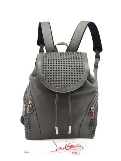 Pre-owned Christian Louboutin Funky Spiked Leather Backpack In Grey