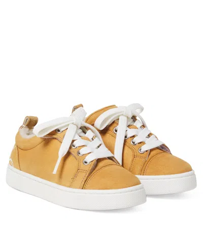 Christian Louboutin Kids' Funnyto Shearling-lined Suede Sneakers In Neutral