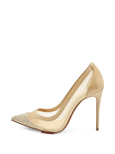 Pre-owned Christian Louboutin Galativi Crystal-embellished Pumps In Neutral