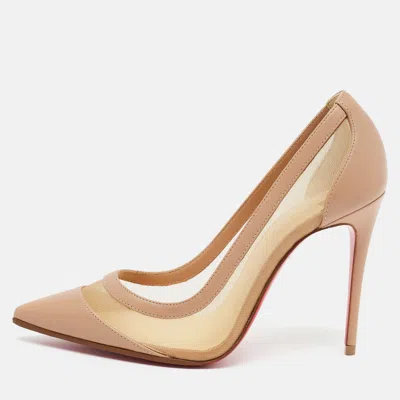 Pre-owned Christian Louboutin Galativi Size 34.5 Beige Leather And Mesh Pumps In Sand