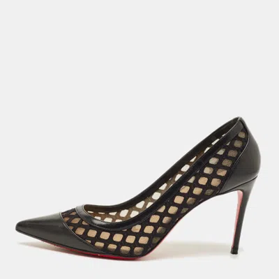 Pre-owned Christian Louboutin Galativi Size 37.5 Black Leather And Mesh Pumps