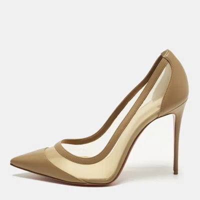 Pre-owned Christian Louboutin Galativi Strass Size 40.5 Beige Leather And Mesh Pumps In Sand