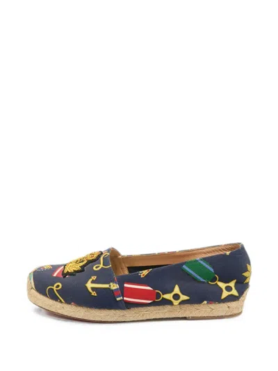 Pre-owned Christian Louboutin Galia Medal-print Espadrille In Blue