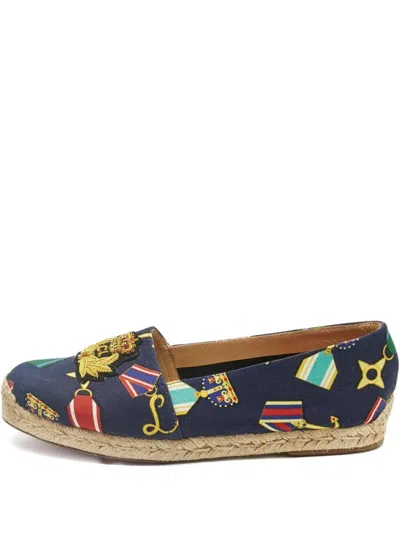 Pre-owned Christian Louboutin Galia Printed Espadrilles In Blue