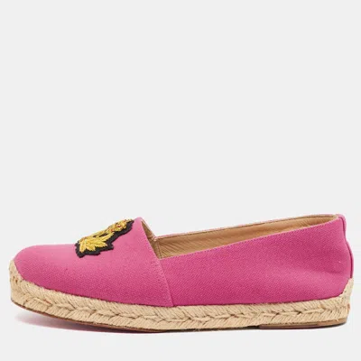 Pre-owned Christian Louboutin Galia Size 36 Pink Canvas Espadrille Flats