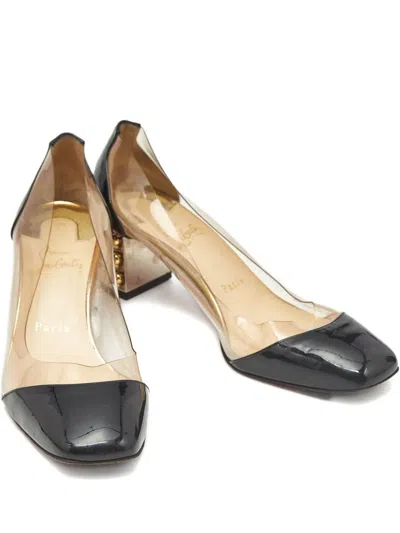 Pre-owned Christian Louboutin Gallicia Block-heel Studded Pumps In White