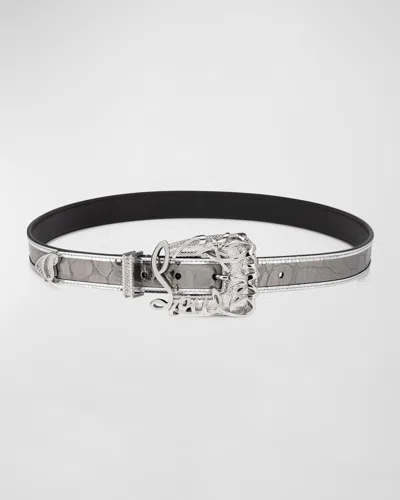 Christian Louboutin Giddy Belt In Embossed Leather In Anthracite