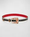 Christian Louboutin Giddy Belt In Embossed Leather In Black/gold