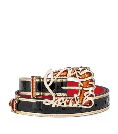 Christian Louboutin Giddy Leather Belt In Black/gold