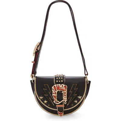 Christian Louboutin Giddy Saddle Croc Embossed Leather Crossbody Bag In Cm53 Black/black