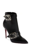 Christian Louboutin Giddylina Logo Buckle Pointed Toe Bootie In Bk01 Black