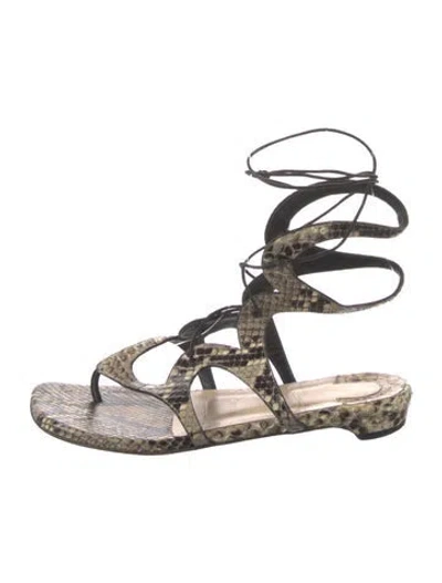 Pre-owned Christian Louboutin Girafina Python Gladiator Sandals In Neutrals