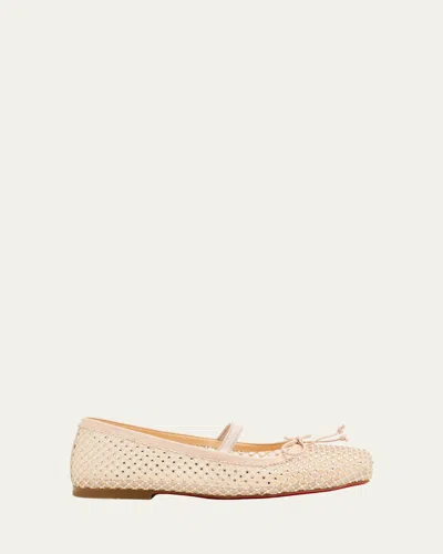 CHRISTIAN LOUBOUTIN GIRL'S BABALLET STRASS NAPPA LEATHER BALLERINA FLATS, TODDLER/KID