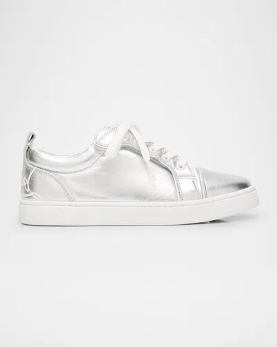 Christian Louboutin Girl's Funnyto Low-top Metallic Leather Sneakers, Toddlers/kids In Silver