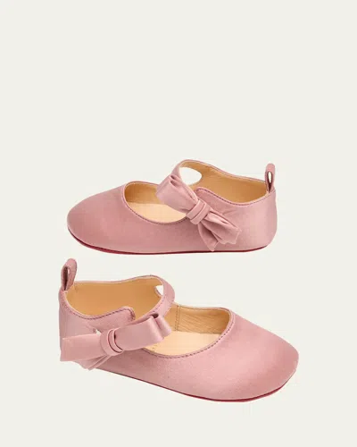 Christian Louboutin Kids' Girl's Lou Babe Crepe Satin Ballerina Flats, Baby In Pink