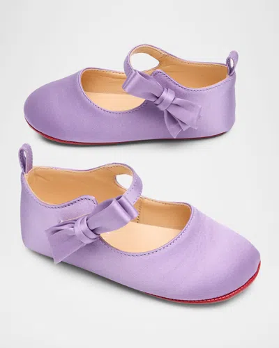 Christian Louboutin Kids' Girl's Lou Babe Crepe Satin Ballerina Flats, Baby In Purple