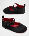 Christian Louboutin Girl's Lou Babe Satin Bow Ballet Flats, Baby In Black