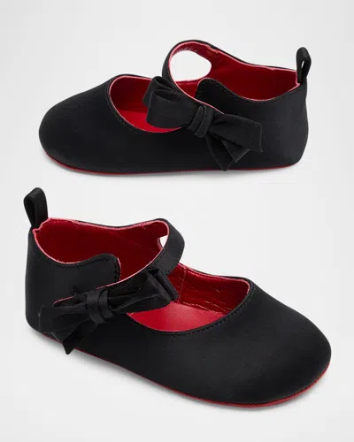 Christian Louboutin Kids' Girl's Lou Babe Satin Bow Ballet Flats, Baby In Black