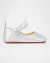 Christian Louboutin Girl's Lou Babe Shimmer Bow Ballerina Shoes, Baby In Silver