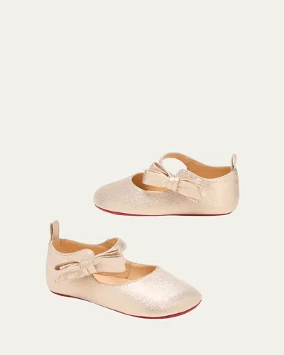 Christian Louboutin Kids' Girl's Lou Babe Shimmer Bow Ballerina Shoes, Baby In Pink