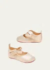 Christian Louboutin Girl's Lou Babe Shimmer Bow Ballerina Shoes, Baby In Platine