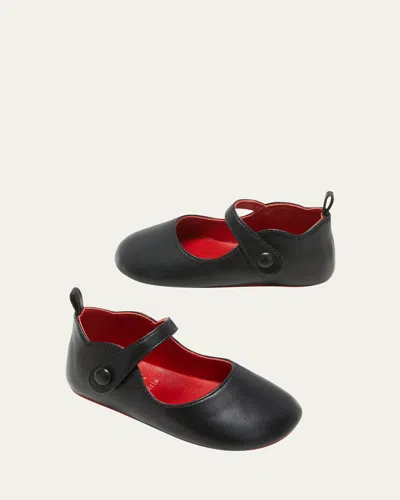 Christian Louboutin Kids' Girl's Love Chick Nappa Leather Ballerina Shoes, Baby In Black