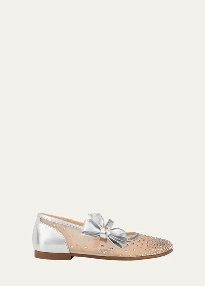 Christian Louboutin Girl's Melodie Strauss Embellished Ballerina Flats, Toddlers/kids In Version Silver