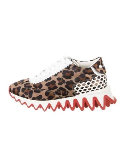 Pre-owned Christian Louboutin Kids' Girls' Animal Print Sneakers In Brown