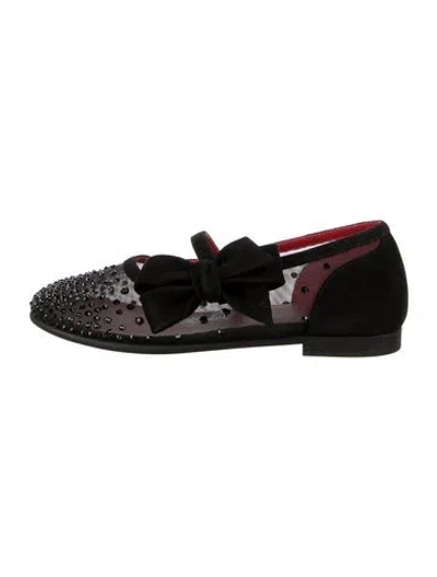 Pre-owned Christian Louboutin Kids' Girls' Crystal Embellished Mary Jane Flats  W/tags In Black