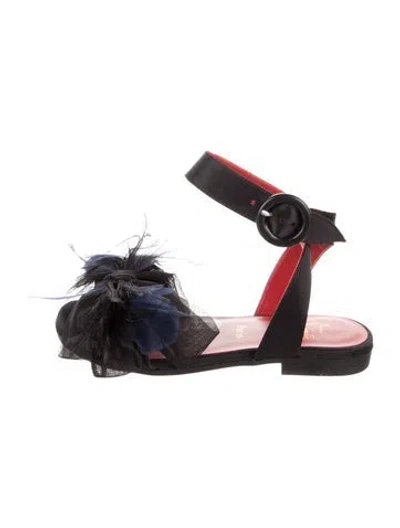 Pre-owned Christian Louboutin Kids' Girls' Feather Accent Flat Sandals W/ Tags In Black