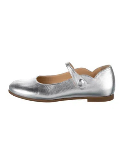 Pre-owned Christian Louboutin Kids' Girls' Leather Ballet Flats In Metallic/silver