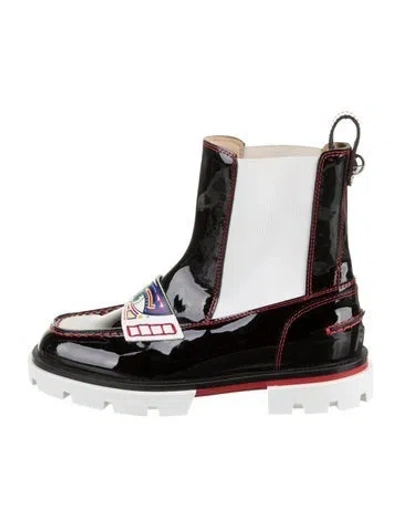 Pre-owned Christian Louboutin Babies' Girls' Patent Leather Chelsea Boots In Black