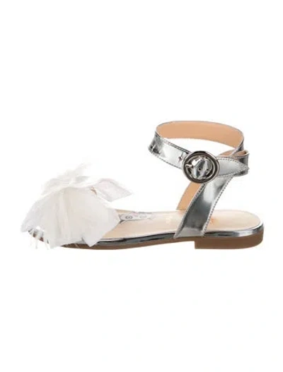 Pre-owned Christian Louboutin Kids' Girls' Patent Leather Flat Sandals W/ Tags In Metallic/silver