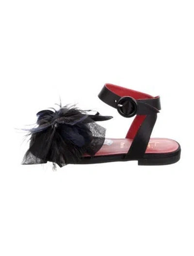 Pre-owned Christian Louboutin Kids' Girls' Satin Flat Sandals In Black