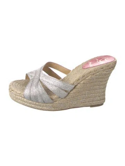 Pre-owned Christian Louboutin Glitter Accents Espadrilles In Metallic/silver