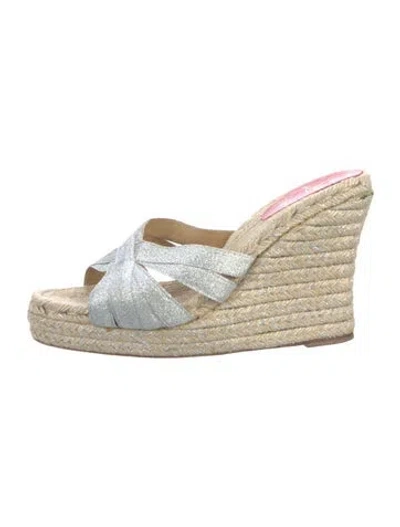 Pre-owned Christian Louboutin Glitter Accents Espadrilles In Silver