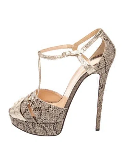 Pre-owned Christian Louboutin Glitter Animal Print T-strap Pumps In Gold