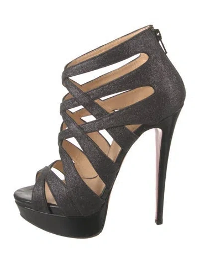 Pre-owned Christian Louboutin Glitter Cutout Accent Gladiator Sandals In Black