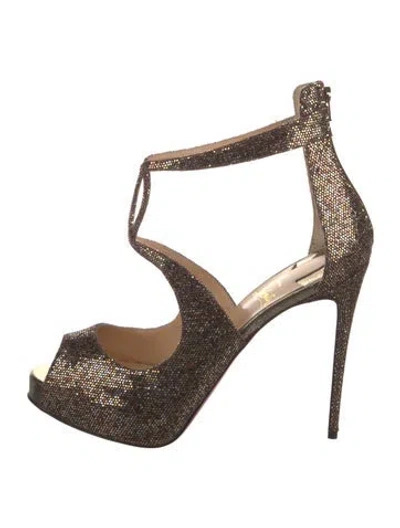 Pre-owned Christian Louboutin Glitter Cutout Accent T-strap Pumps