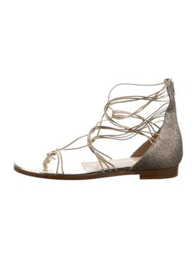 Pre-owned Christian Louboutin Glitter Glitter Accents Gladiator Sandals In Gold/metallic