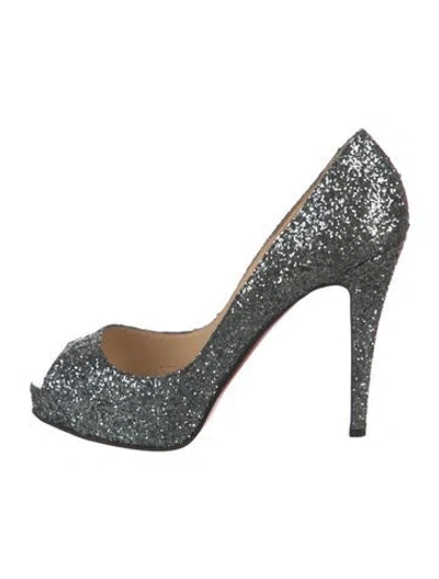Pre-owned Christian Louboutin Glitter Glitter Accents Sandals In Silver