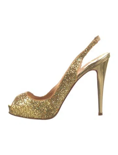 Pre-owned Christian Louboutin Glitter Glitter Accents Slingback Pumps In Gold