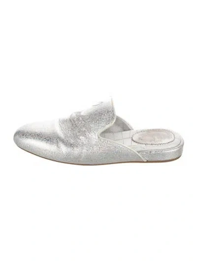Pre-owned Christian Louboutin Glitter Glitter Accents Slippers In Silver