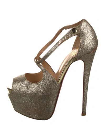 Pre-owned Christian Louboutin Glitter Glitter Accents T-strap Pumps In Gold