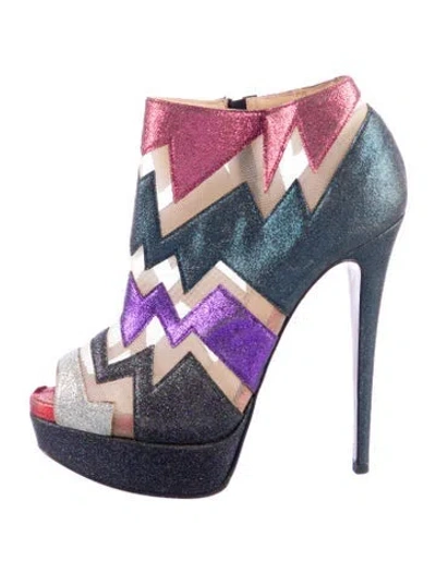 Pre-owned Christian Louboutin Glitter Graphic Print Pumps In Blue