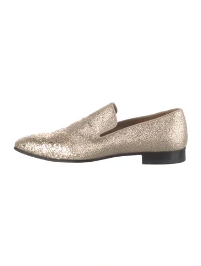 Pre-owned Christian Louboutin Glitter Grosgrain Trim Loafers In Neutral