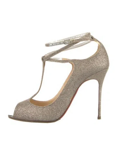 Pre-owned Christian Louboutin Glitter Patterned T-strap Pumps In Gold