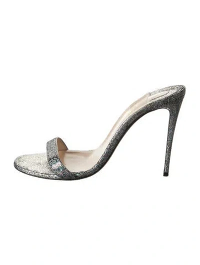 Pre-owned Christian Louboutin Glitter Slides In Silver