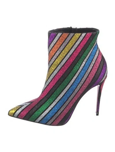 Pre-owned Christian Louboutin Glitter Striped Boots In Black