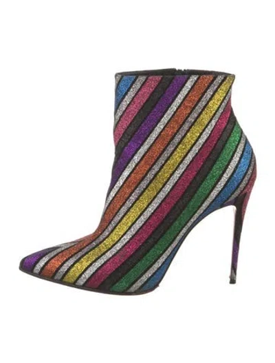 Pre-owned Christian Louboutin Glitter Striped Sock Boots In Multi